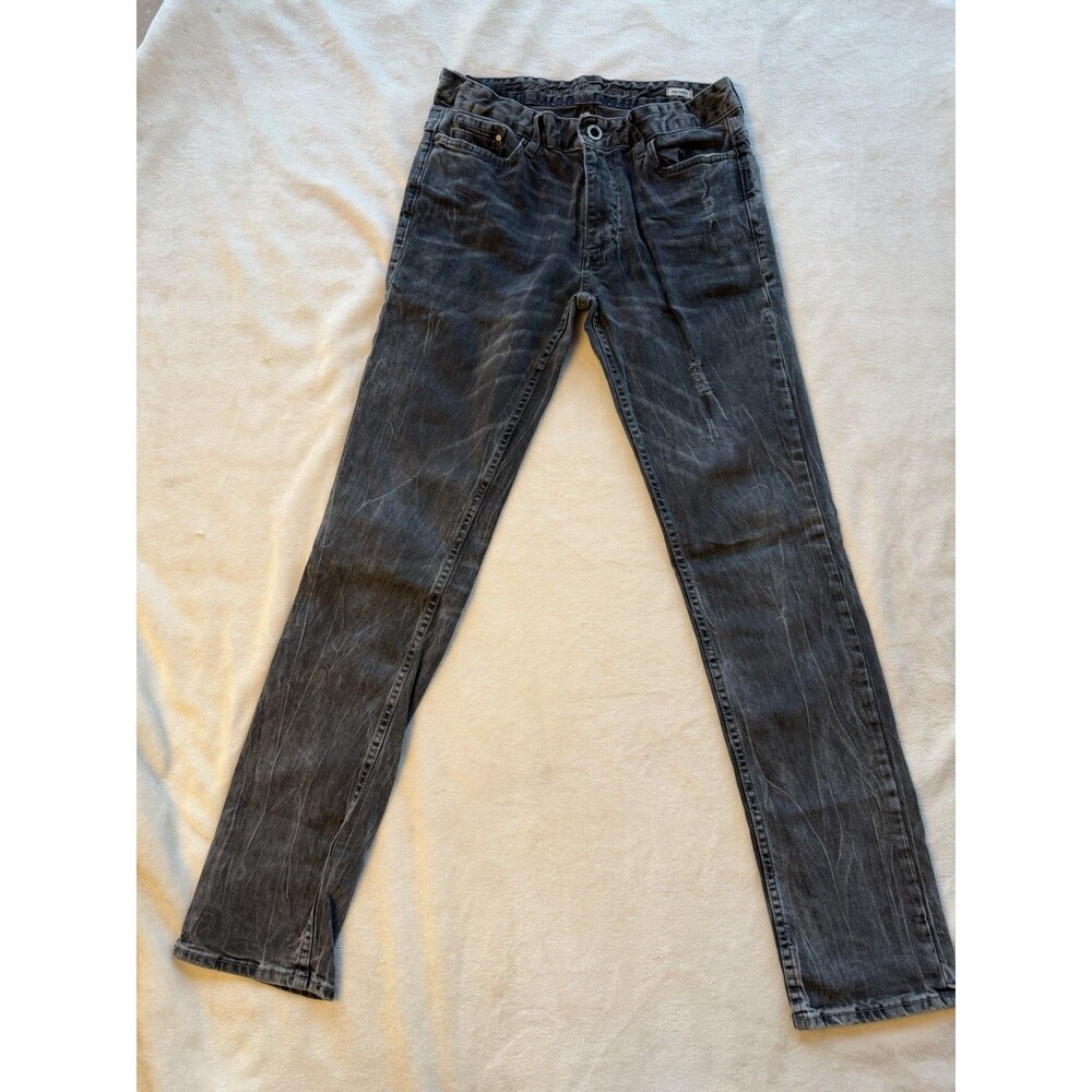 Calvin Klein Slim Straight Denim Jeans Logo Button Distressed 30x32